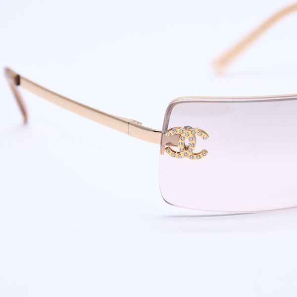 極美品 CHANEL シャネル リムレス ラインストーンサングラス ゴールドフレーム アイウェア 4104-B 62□15 120 中古 4a003369