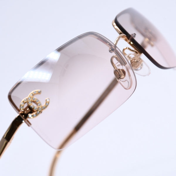 極美品 CHANEL シャネル リムレス ラインストーンサングラス ゴールドフレーム アイウェア 4104-B 62□15 120 中古 4a003369