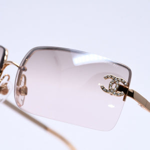 極美品 CHANEL シャネル リムレス ラインストーンサングラス ゴールドフレーム アイウェア 4104-B 62□15 120 中古 4a003369