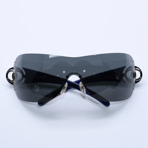 極美品 CHANEL シャネル サングラス アイウェア ココマーク シームレスレンズ ブルーフレーム 4145- c.351/87 中古 4a003380
