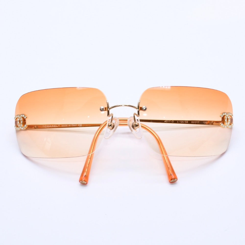 極美品 CHANEL シャネル リムレスサングラス アイウェア メガネ 4017-D c.125/56 ココマーク オレンジ グラデーション 中古 4a003378