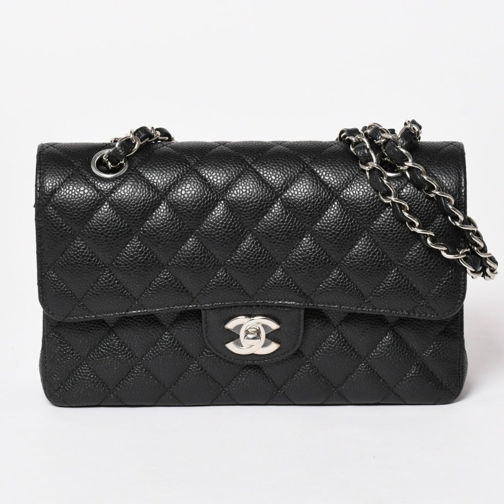 極美品 CHANEL シャネル マトラッセ23 Wフラップ Wチェーンショルダーバッグ 29番台 キャビアスキン ココマーク シルバー金具 中古 4a003470