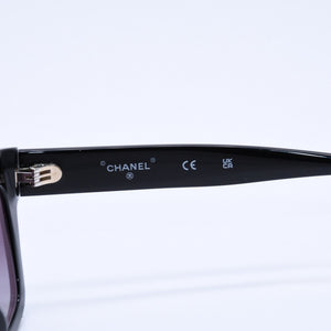 極美品 CHANEL シャネル レクタングル シェイプ サングラス 71626A アイウェア メガネ ブラック シルバー メタルチェーン ココマーク レザー 中古 4a003372