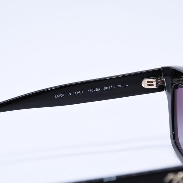極美品 CHANEL シャネル レクタングル シェイプ サングラス 71626A アイウェア メガネ ブラック シルバー メタルチェーン ココマーク レザー 中古 4a003372