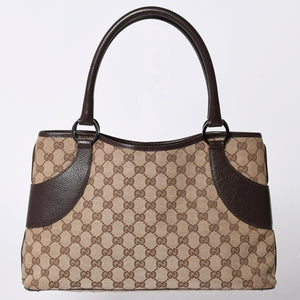 Very Good Condition GUCCI One Shoulder Handbag 113015 GG Canvas Leather Beige Silver Hardware Used 4a002081