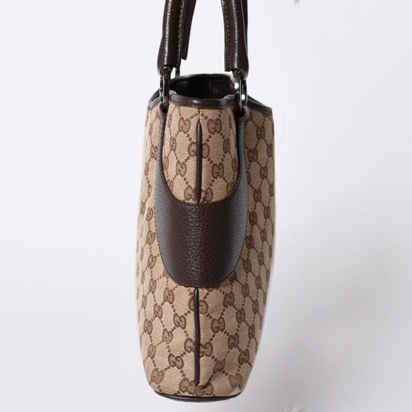 Very Good Condition GUCCI One Shoulder Handbag 113015 GG Canvas Leather Beige Silver Hardware Used 4a002081
