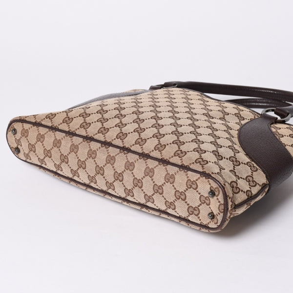 Very Good Condition GUCCI One Shoulder Handbag 113015 GG Canvas Leather Beige Silver Hardware Used 4a002081