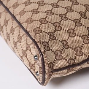 Very Good Condition GUCCI One Shoulder Handbag 113015 GG Canvas Leather Beige Silver Hardware Used 4a002081