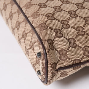 Very Good Condition GUCCI One Shoulder Handbag 113015 GG Canvas Leather Beige Silver Hardware Used 4a002081
