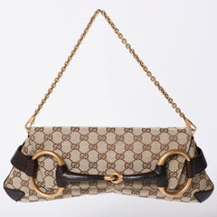 極美品 GUCCI グッチ Horsebit ホースビット 2WAYバッグ 120134 GGキャンバス レザー ベージュ 中古 4a002108