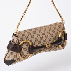 極美品 GUCCI グッチ Horsebit ホースビット 2WAYバッグ 120134 GGキャンバス レザー ベージュ 中古 4a002108