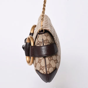 極美品 GUCCI グッチ Horsebit ホースビット 2WAYバッグ 120134 GGキャンバス レザー ベージュ 中古 4a002108