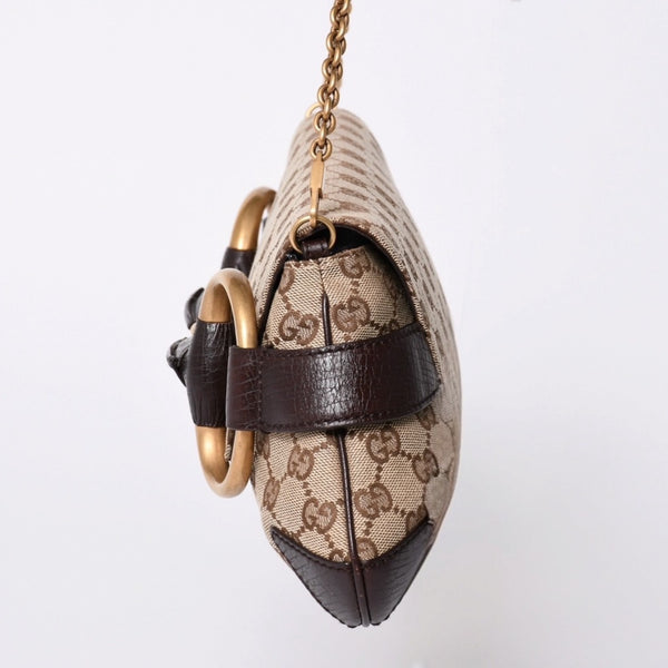 極美品 GUCCI グッチ Horsebit ホースビット 2WAYバッグ 120134 GGキャンバス レザー ベージュ 中古 4a002108
