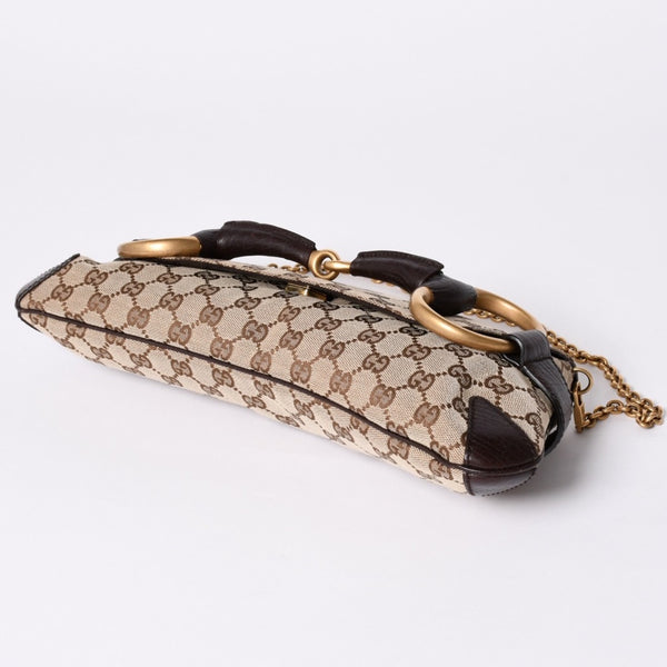 極美品 GUCCI グッチ Horsebit ホースビット 2WAYバッグ 120134 GGキャンバス レザー ベージュ 中古 4a002108