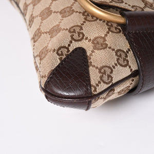 極美品 GUCCI グッチ Horsebit ホースビット 2WAYバッグ 120134 GGキャンバス レザー ベージュ 中古 4a002108