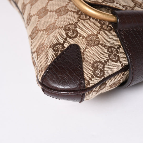 極美品 GUCCI グッチ Horsebit ホースビット 2WAYバッグ 120134 GGキャンバス レザー ベージュ 中古 4a002108