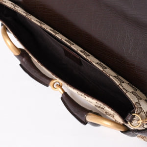 極美品 GUCCI グッチ Horsebit ホースビット 2WAYバッグ 120134 GGキャンバス レザー ベージュ 中古 4a002108