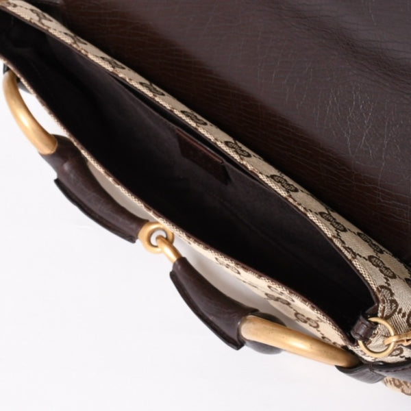 極美品 GUCCI グッチ Horsebit ホースビット 2WAYバッグ 120134 GGキャンバス レザー ベージュ 中古 4a002108