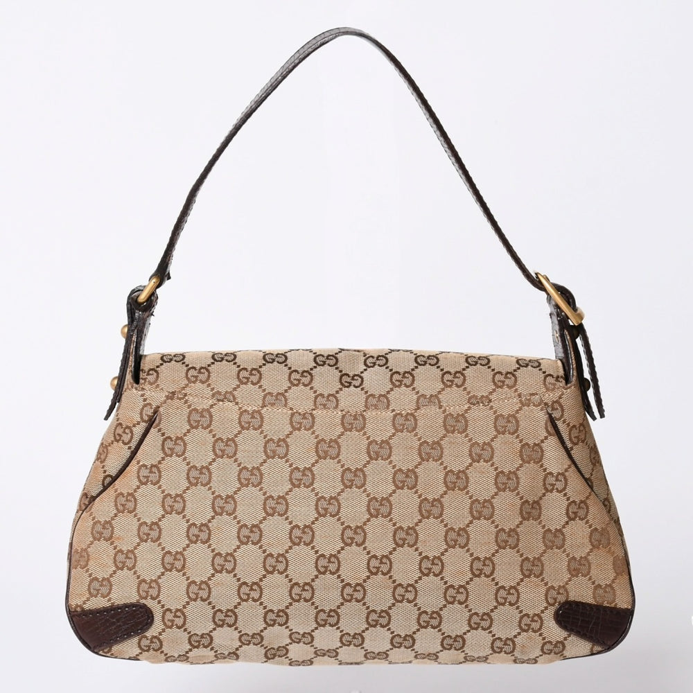 極美品 GUCCI グッチ ワンショルダーバッグ ホースビット GGキャンバス レザー ベージュ ダークブラウン 114915 中古 4a002077
