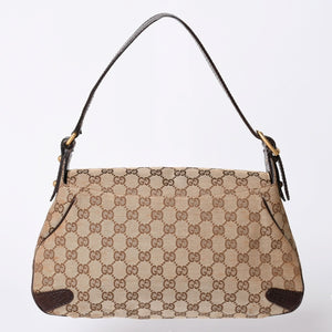 極美品 GUCCI グッチ ワンショルダーバッグ ホースビット GGキャンバス レザー ベージュ ダークブラウン 114915 中古 4a002077