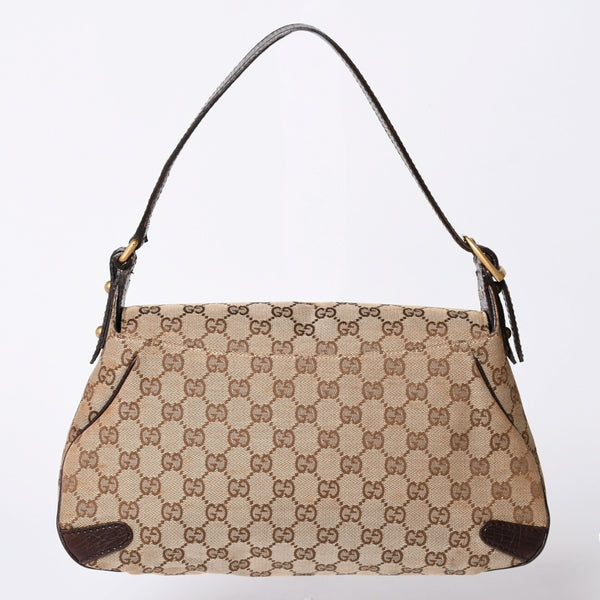 極美品 GUCCI グッチ ワンショルダーバッグ ホースビット GGキャンバス レザー ベージュ ダークブラウン 114915 中古 4a002077