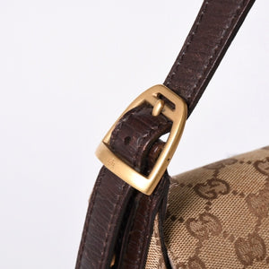 極美品 GUCCI グッチ ワンショルダーバッグ ホースビット GGキャンバス レザー ベージュ ダークブラウン 114915 中古 4a002077
