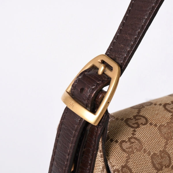 極美品 GUCCI グッチ ワンショルダーバッグ ホースビット GGキャンバス レザー ベージュ ダークブラウン 114915 中古 4a002077