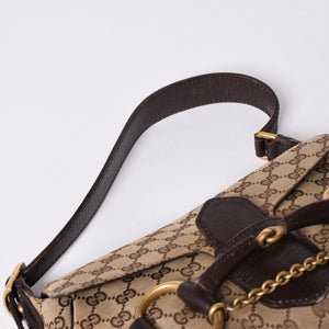 極美品 GUCCI グッチ ワンショルダーバッグ ホースビット GGキャンバス レザー ベージュ ダークブラウン 114915 中古 4a002077