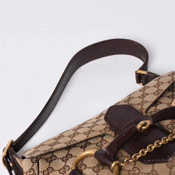 極美品 GUCCI グッチ ワンショルダーバッグ ホースビット GGキャンバス レザー ベージュ ダークブラウン 114915 中古 4a002077
