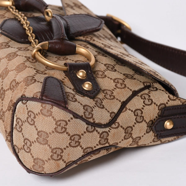 極美品 GUCCI グッチ ワンショルダーバッグ ホースビット GGキャンバス レザー ベージュ ダークブラウン 114915 中古 4a002077