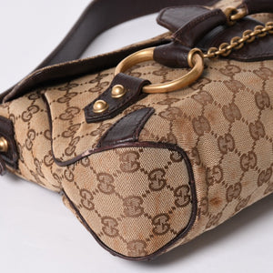 極美品 GUCCI グッチ ワンショルダーバッグ ホースビット GGキャンバス レザー ベージュ ダークブラウン 114915 中古 4a002077