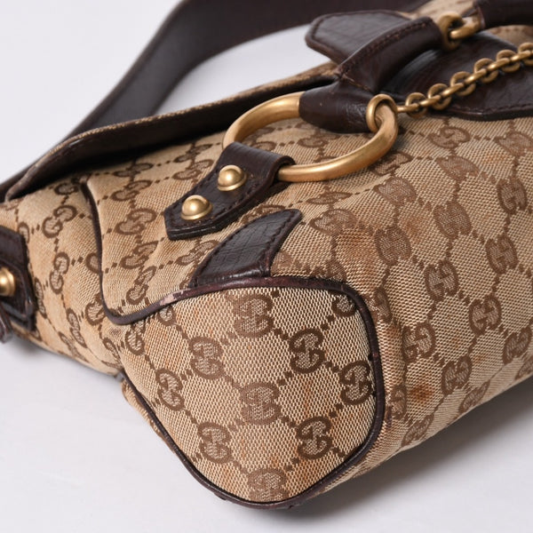 極美品 GUCCI グッチ ワンショルダーバッグ ホースビット GGキャンバス レザー ベージュ ダークブラウン 114915 中古 4a002077