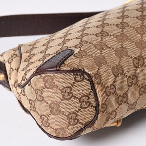 極美品 GUCCI グッチ ワンショルダーバッグ ホースビット GGキャンバス レザー ベージュ ダークブラウン 114915 中古 4a002077