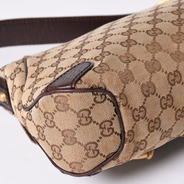 極美品 GUCCI グッチ ワンショルダーバッグ ホースビット GGキャンバス レザー ベージュ ダークブラウン 114915 中古 4a002077