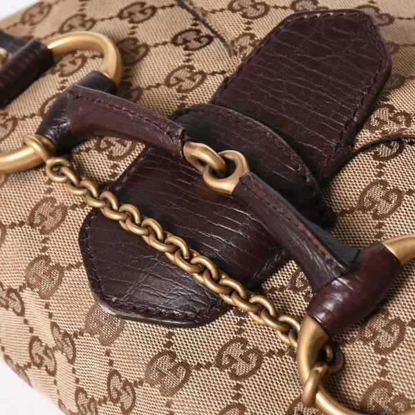 極美品 GUCCI グッチ ワンショルダーバッグ ホースビット GGキャンバス レザー ベージュ ダークブラウン 114915 中古 4a002077