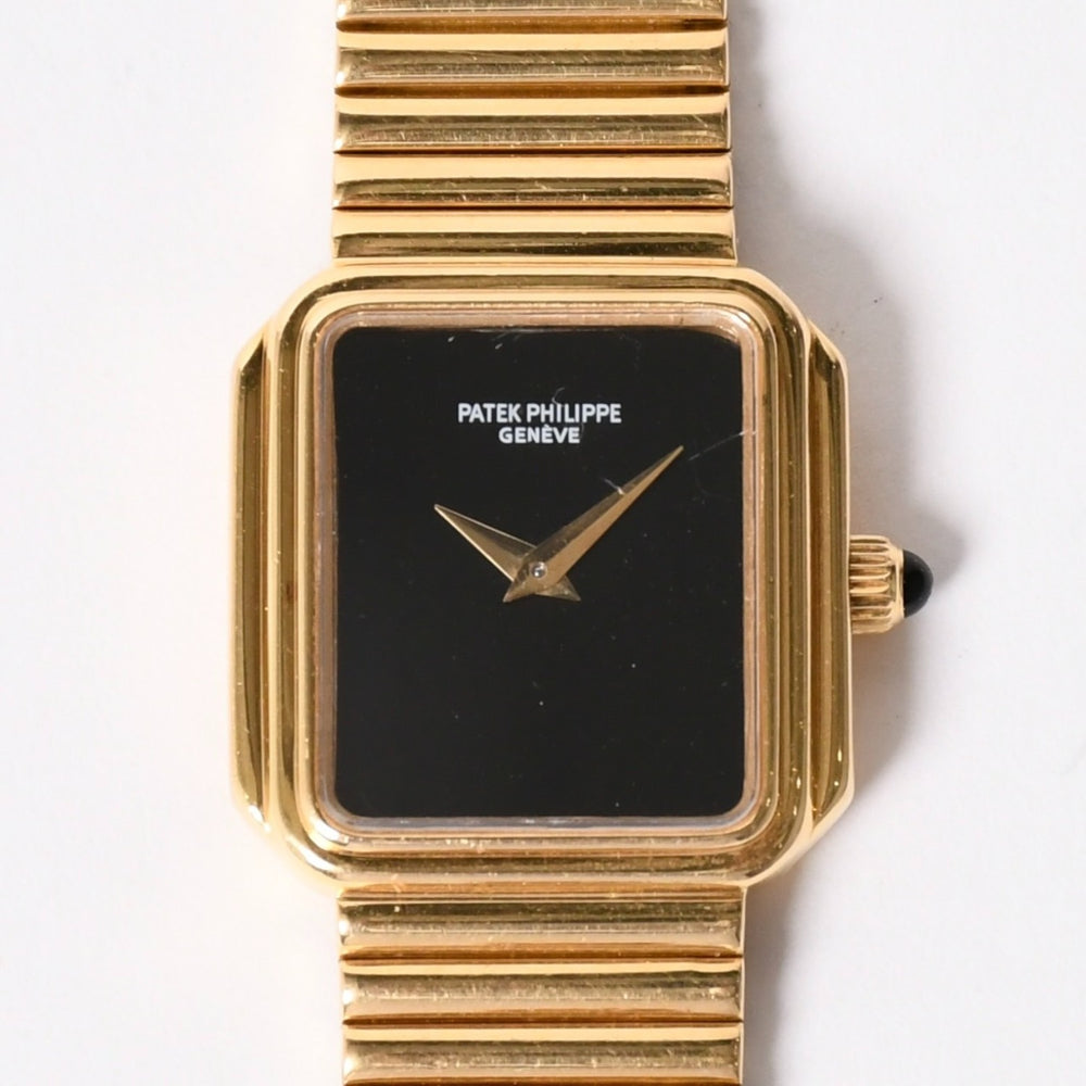 極美品 PATEK PHILIPPE パテックフィッリップ 腕時計 手巻き ゴンドーロ オニキス文字盤 重量約67.7g 18KYG ケース幅22mm 中古 4a002538