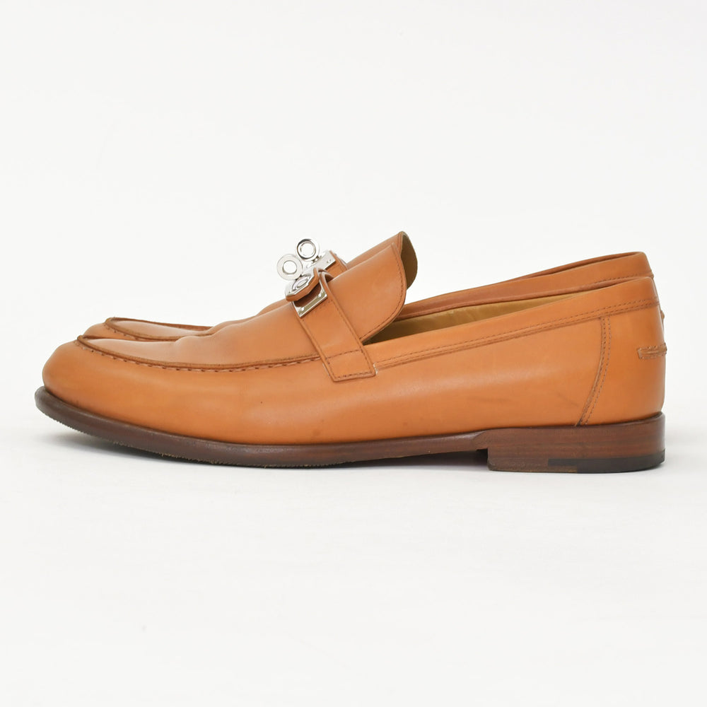 HERMES エルメス モカシン カーフ ケリーバックル ブラウン 42A シルバー金具 レザー 美品 中古 4a002355