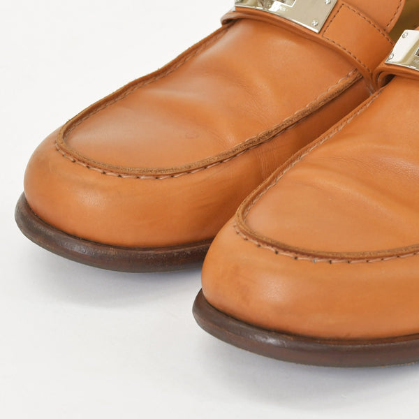 HERMES Moccasins Calf Kelly Buckle Brown 42A Silver Hardware Leather Good Condition Used 4a002355