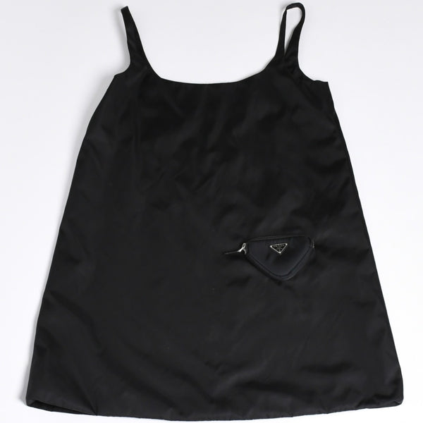 極美品 PRADA プラダ Re-nylon ポーチ付き ノースリーブワンピーストライアングルロゴ メタル ポーチ ノースリーブ Aラインシルエット 中古 4a001964
