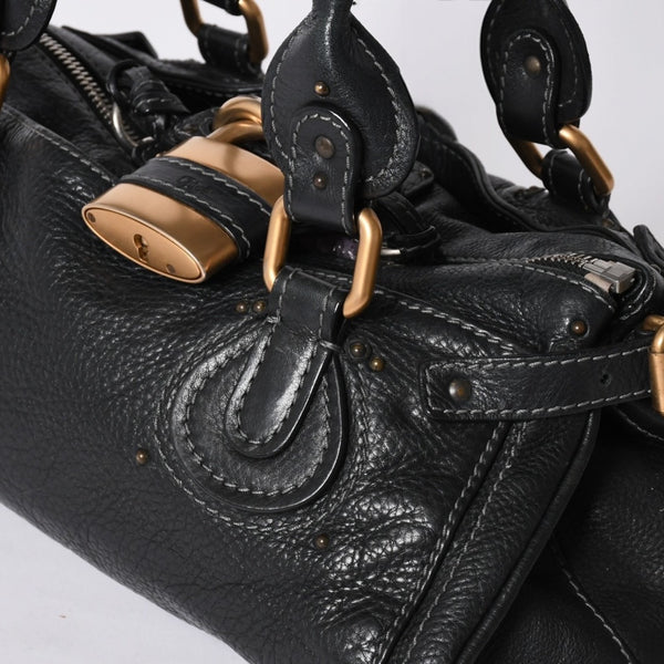 Chloe Handbag Paddington One Shoulder Bag Black Leather B19FG0 Gold Hardware Good Condition Used 4a001928