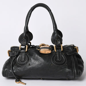 Chloe Handbag Paddington One Shoulder Bag Black Leather B19FG0 Gold Hardware Good Condition Used 4a001928