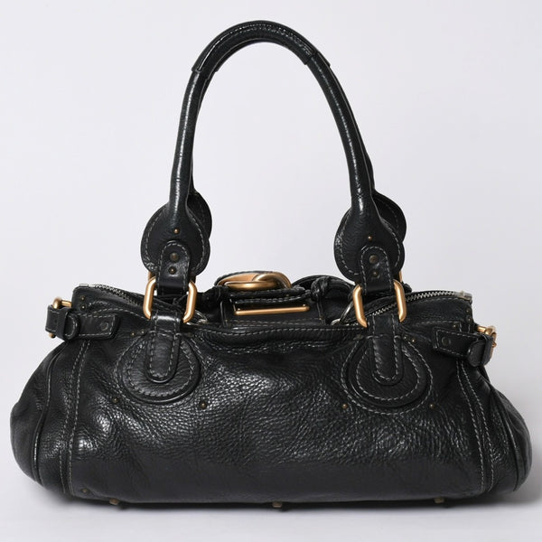 Chloe Handbag Paddington One Shoulder Bag Black Leather B19FG0 Gold Hardware Good Condition Used 4a001928