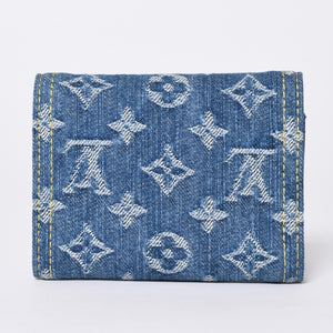 Like new Louis Vuitton trifold wallet monogram denim portefeuille Victorine M13212 blue denim reprint new model used 4a001935