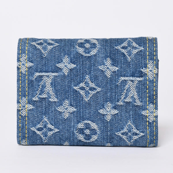 Like new Louis Vuitton trifold wallet monogram denim portefeuille Victorine M13212 blue denim reprint new model used 4a001935
