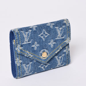 Like new Louis Vuitton trifold wallet monogram denim portefeuille Victorine M13212 blue denim reprint new model used 4a001935