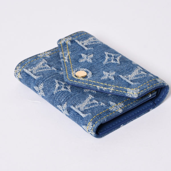 Like new Louis Vuitton trifold wallet monogram denim portefeuille Victorine M13212 blue denim reprint new model used 4a001935