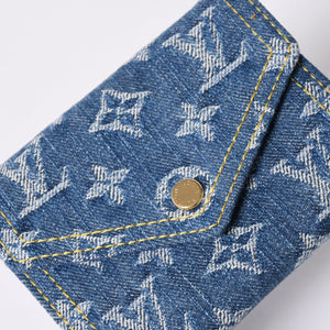 Like new Louis Vuitton trifold wallet monogram denim portefeuille Victorine M13212 blue denim reprint new model used 4a001935