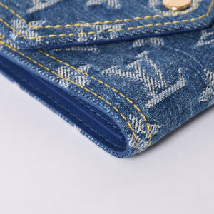 Like new Louis Vuitton trifold wallet monogram denim portefeuille Victorine M13212 blue denim reprint new model used 4a001935