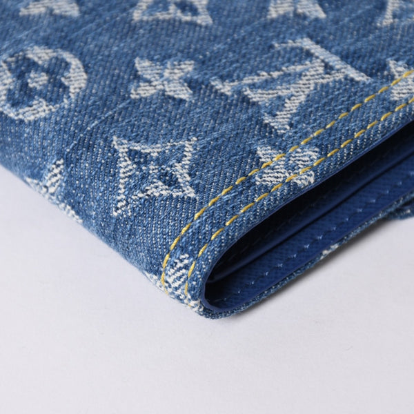 Like new Louis Vuitton trifold wallet monogram denim portefeuille Victorine M13212 blue denim reprint new model used 4a001935