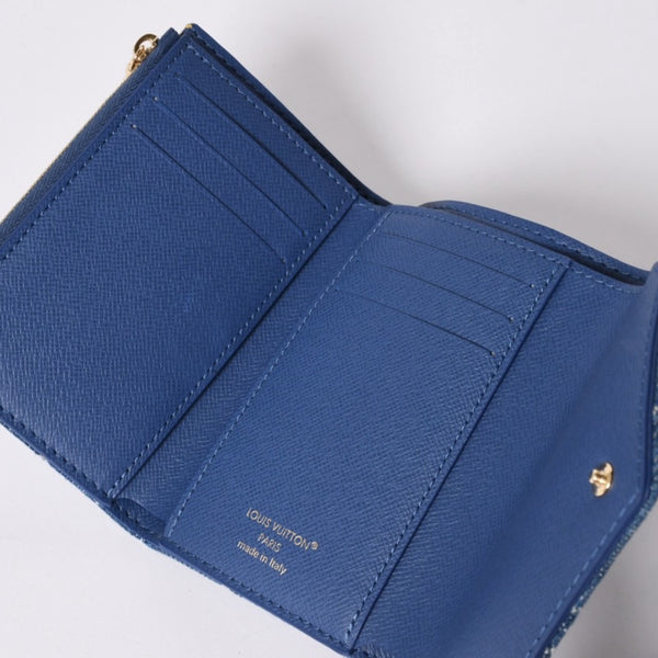 Like new Louis Vuitton trifold wallet monogram denim portefeuille Victorine M13212 blue denim reprint new model used 4a001935